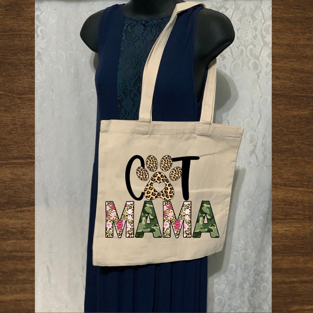 Cat MOM-Double Strap Cotton Canvas Eco Friendly Shoulder Tote Bag